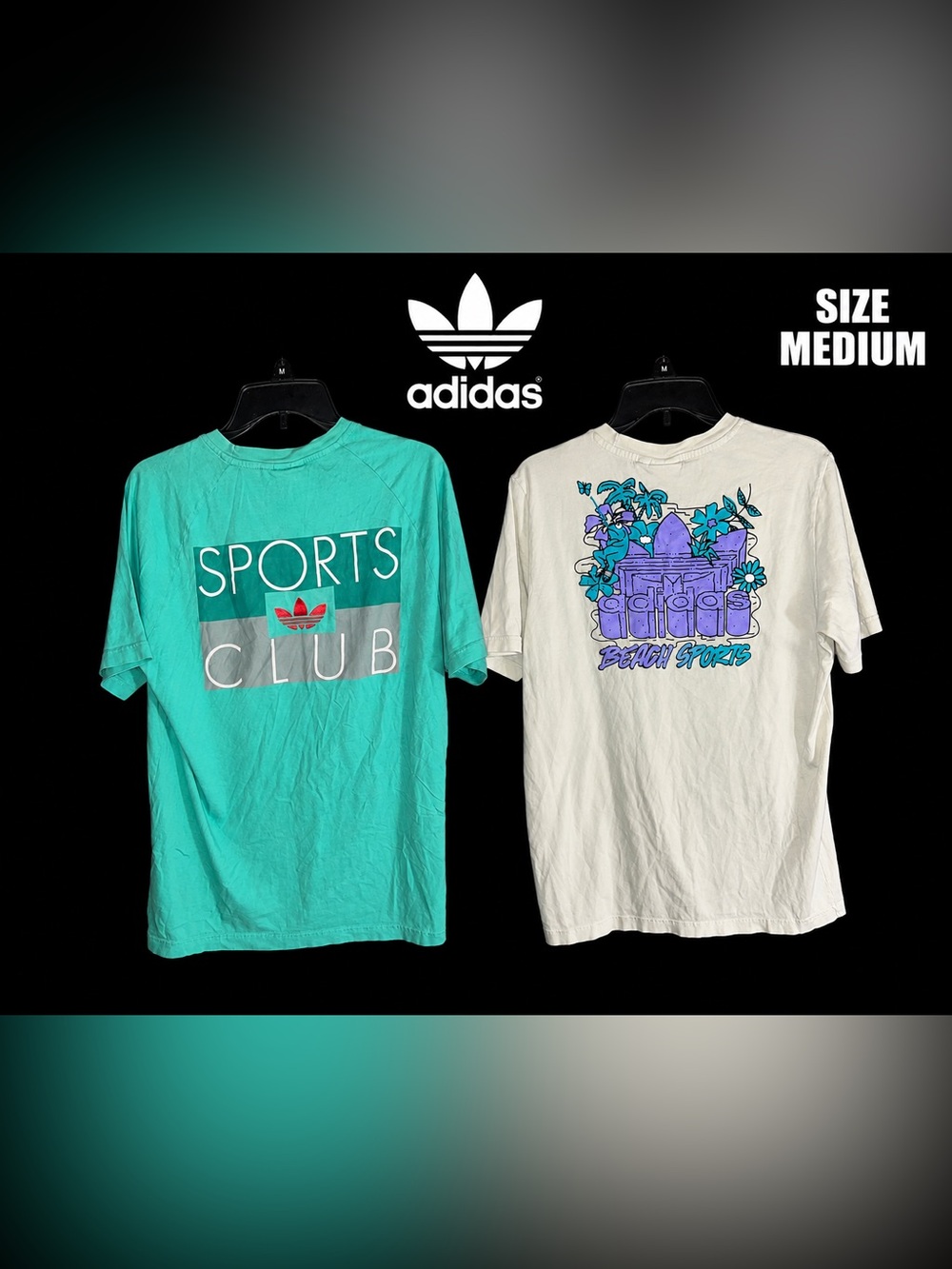 Adidas Sports Club Tees - Turquoise & White - Size M bundle of 2